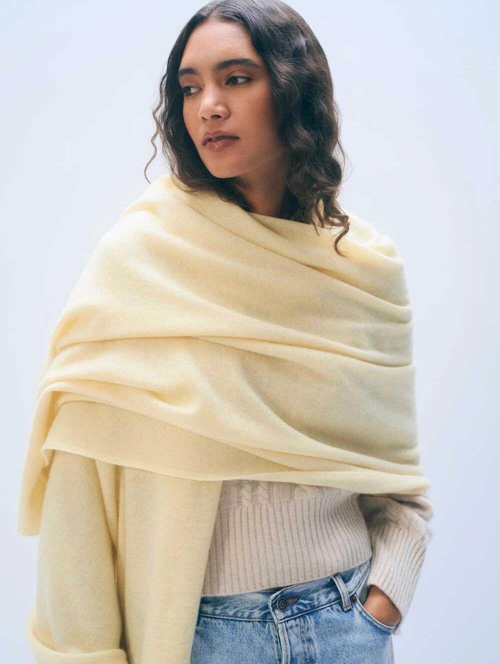 NWT White + Warren 100% Cashmere Travel Wrap 81'' X 36'' Lemonade #9A607